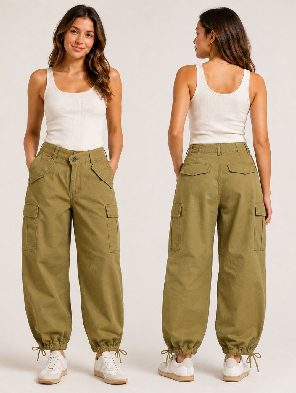 KBB by Kahlana Women’s Cargo Pants XS Tan Olive Utility Adjustable Hem NWT Stree
